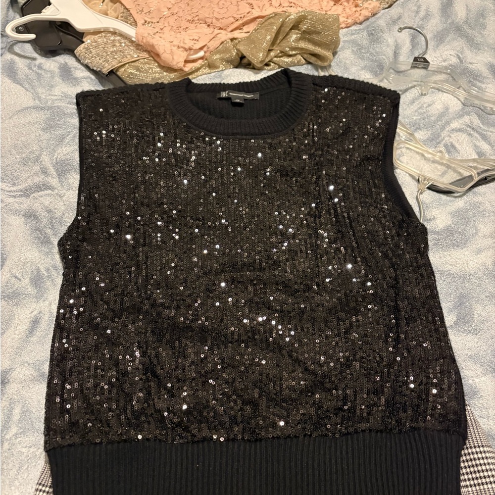 INC International Concepts Black Sequin Sleeveless Sweater